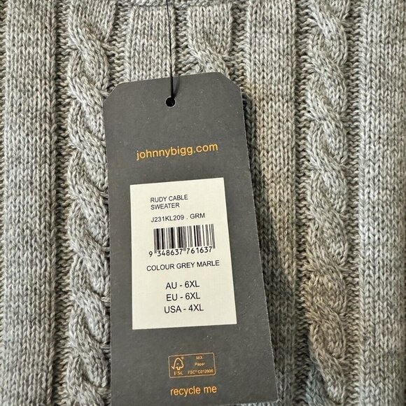 NEW Johnny Bigg Rudy Gray Marled Men's Cableknit Sweater 4xl NWT - Picture 5 of 5
